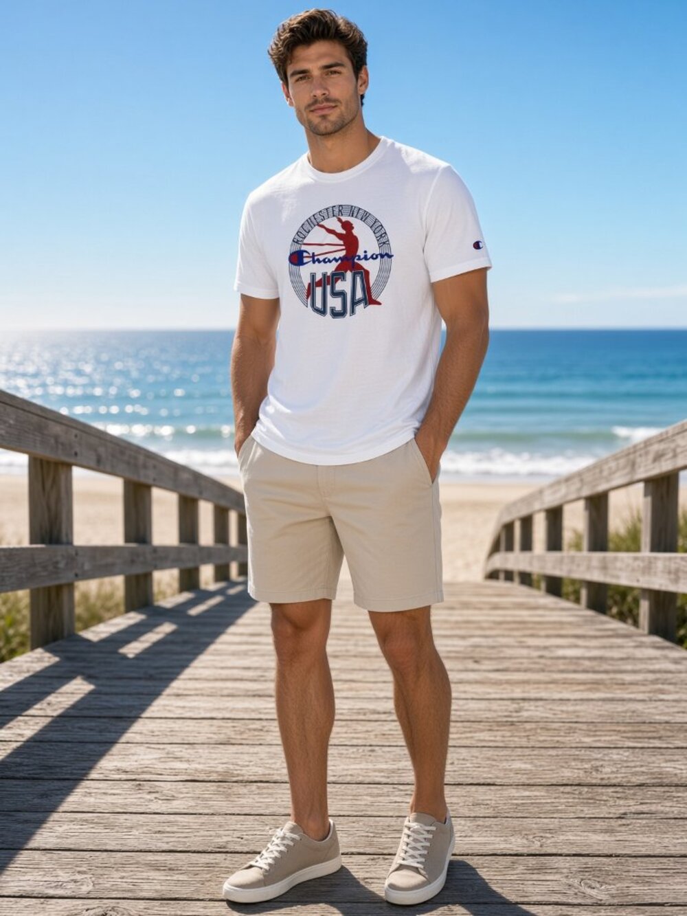 Champion Men White Heritage Rochester NY USA Tee Soft Boardwalk Soft Softly US L